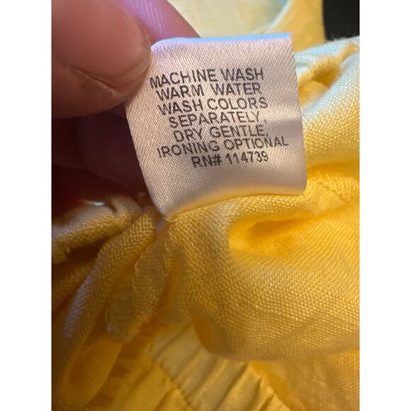 Yellow Flax Linen Pants Size P Elastic Waistband Pull on Casual Lagenlook - Picture 5 of 5